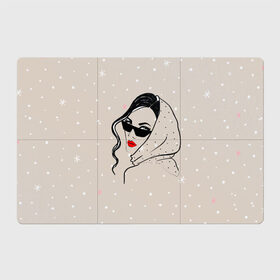 Магнитный плакат 3Х2 с принтом Модная девушка в очках в Рязани, Полимерный материал с магнитным слоем | 6 деталей размером 9*9 см | беж | брюнетка | гламур | девушка | красота | лицо | мода | очки | помада