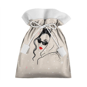 Подарочный 3D мешок с принтом Модная девушка в очках в Рязани, 100% полиэстер | Размер: 29*39 см | беж | брюнетка | гламур | девушка | красота | лицо | мода | очки | помада