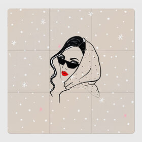 Магнитный плакат 3Х3 с принтом Модная девушка в очках в Рязани, Полимерный материал с магнитным слоем | 9 деталей размером 9*9 см | беж | брюнетка | гламур | девушка | красота | лицо | мода | очки | помада