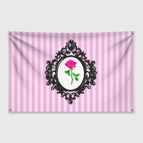 Флаг-баннер с принтом Роза в рамке в Рязани, 100% полиэстер | размер 67 х 109 см, плотность ткани — 95 г/м2; по краям флага есть четыре люверса для крепления | классика | полоска | рамка | роза | розовый | черный