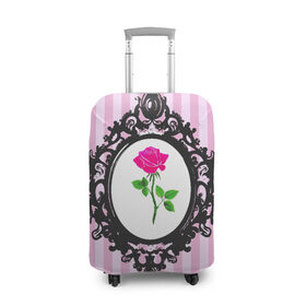Чехол для чемодана 3D с принтом Роза в рамке в Рязани, 86% полиэфир, 14% спандекс | двустороннее нанесение принта, прорези для ручек и колес | классика | полоска | рамка | роза | розовый | черный