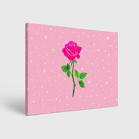 Холст прямоугольный с принтом Роза на розовом в Рязани, 100% ПВХ |  | женственно | красота | роза | розовый | снежинки | фуксия | цветок | шик