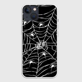 Чехол для iPhone 13 с принтом Паутина с пауками в Рязани,  |  | black and white | darkness | halloween | horror | night | spider | web | готика | жуки | жуткий | мальчикам | насекомые | нечисть | нити | ночные | ночь | пауки | паутина | подарок | сетка | страшный | темный | тьма | хеллоуин | хоррор