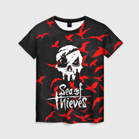 Женская футболка 3D с принтом SEA OF THIEVES в Рязани, 100% полиэфир ( синтетическое хлопкоподобное полотно) | прямой крой, круглый вырез горловины, длина до линии бедер | game. | sea of thieve | sea of thieves | игра про пират | корабли | пираты | сиа оф зивс