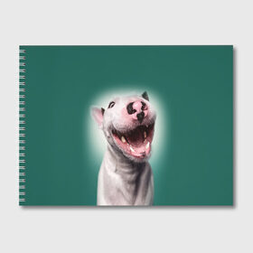 Альбом для рисования с принтом Bully в Рязани, 100% бумага
 | матовая бумага, плотность 200 мг. | bull terrier | ears | eyes | fangs | jaw | muzzle | nose | smile | бультерьер | глаза | клыки | нос | пасть | улыбка | уши