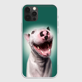 Чехол для iPhone 12 Pro с принтом Bully в Рязани, силикон | область печати: задняя сторона чехла, без боковых панелей | bull terrier | ears | eyes | fangs | jaw | muzzle | nose | smile | бультерьер | глаза | клыки | нос | пасть | улыбка | уши