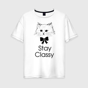 Женская футболка хлопок Oversize с принтом Классика в Рязани, 100% хлопок | свободный крой, круглый ворот, спущенный рукав, длина до линии бедер
 | бантик | белый | классика | кот | кошка | красота | милый | цитата | чёрный