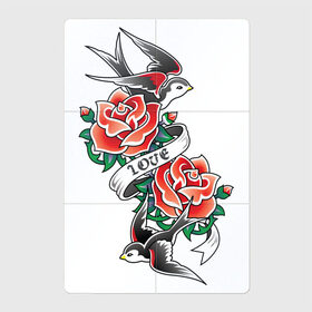 Магнитный плакат 2Х3 с принтом Птичье тату в Рязани, Полимерный материал с магнитным слоем | 6 деталей размером 9*9 см | love | арт | красная роза | красные розы | ласточка | ласточки | любовь | птица | птицы | рисунок | роза | розы | тату