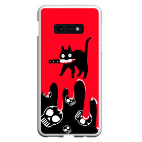 Чехол для Samsung S10E с принтом WHAT CAT в Рязани, Силикон | Область печати: задняя сторона чехла, без боковых панелей | art | black | black cat | cat | dark | dark cat | halloween | what | what cat | what mem | арт | кот | кот арт | кот мем | мем | нож | праздник | прикол | прикольный кот | убица | хэллоуин | чёрный | чёрный кот | что | что мем