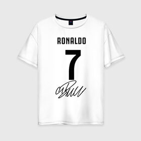 Женская футболка хлопок Oversize с принтом CRISTIANO RONALDO АВТОГРАФ в Рязани, 100% хлопок | свободный крой, круглый ворот, спущенный рукав, длина до линии бедер
 | Тематика изображения на принте: cristiano ronaldo | fc juventus | juventus | криштиану роналду. | фк ювентус | футбол | футбольный клуб | ювентус