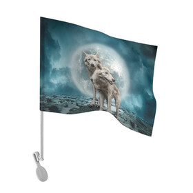 Флаг для автомобиля с принтом Волки альбиносы в Рязани, 100% полиэстер | Размер: 30*21 см | альбинос | волк | волки | волчата | волчонок | зверь