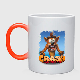 Кружка хамелеон с принтом Crash Bandicoot Red Logo | Крэш Бандикут (Z) в Рязани, керамика | меняет цвет при нагревании, емкость 330 мл | Тематика изображения на принте: aku aku | bandicoot | cortex | crash | crash bandicoot | dr. neo cortex | naughty dog | tornado spin | бандикут | кортекс | крэш | тавна