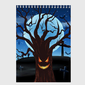 Скетчбук с принтом Жуткое дерево на кладбище в Рязани, 100% бумага
 | 48 листов, плотность листов — 100 г/м2, плотность картонной обложки — 250 г/м2. Листы скреплены сверху удобной пружинной спиралью | 2020 | evil | halloween | tree | ветви | дерево | дуб | зло | кладбище | луна | монстр | ночь | полночь | страшный | ужасающий | хэллоуин | хэлоуин