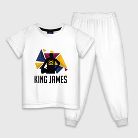 Детская пижама хлопок с принтом King James в Рязани, 100% хлопок |  брюки и футболка прямого кроя, без карманов, на брюках мягкая резинка на поясе и по низу штанин
 | Тематика изображения на принте: 23 | anthony davis | basketball | bryant | game | james | kobe | lebron | los angeles | nba | sport | баскетбол | брайант | бровь | джеймс | калифорния | коби | король | леброн | лейкерс | лос анджелес | нба | спорт | тренер | чемпио