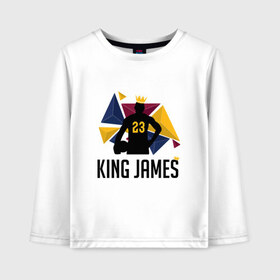 Детский лонгслив хлопок с принтом King James в Рязани, 100% хлопок | круглый вырез горловины, полуприлегающий силуэт, длина до линии бедер | Тематика изображения на принте: 23 | anthony davis | basketball | bryant | game | james | kobe | lebron | los angeles | nba | sport | баскетбол | брайант | бровь | джеймс | калифорния | коби | король | леброн | лейкерс | лос анджелес | нба | спорт | тренер | чемпио