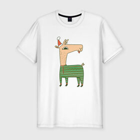 Мужская футболка хлопок Slim с принтом Рождественская Лама в Рязани, 92% хлопок, 8% лайкра | приталенный силуэт, круглый вырез ворота, длина до линии бедра, короткий рукав | 