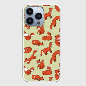 Чехол для iPhone 13 Pro с принтом Осенние лисички в Рязани,  |  | art | autumn | cute | pattern | winter | арт | арты | бежит | живопись | животные | зима | иллюстрация | лиса | лисица | лисы | милая | мультяшная | нарисованная | осень | охотник | пастель | паттерн | прыгает | пушистая