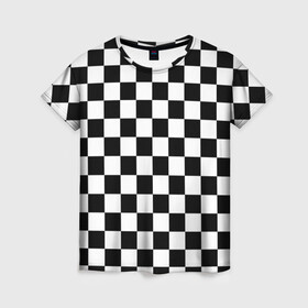 Женская футболка 3D с принтом Шахматка в Рязани, 100% полиэфир ( синтетическое хлопкоподобное полотно) | прямой крой, круглый вырез горловины, длина до линии бедер | абстракция | в клетку | игра | клетка | клеточка | тренд | черно белая | черно белая клетка | шахматка | шахматная клетка | шахматы