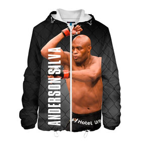 Мужская куртка 3D с принтом Anderson Silva в Рязани, ткань верха — 100% полиэстер, подклад — флис | прямой крой, подол и капюшон оформлены резинкой с фиксаторами, два кармана без застежек по бокам, один большой потайной карман на груди. Карман на груди застегивается на липучку | ahmat | anderson | mma | silva | ufc | андерсон | ахмат | бои без правил | микс файт | мма | силва | сильва