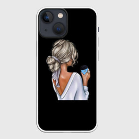 Чехол для iPhone 13 mini с принтом Девушка и кофе в Рязани,  |  | cofee | девочка | девушка и кофе | женщина | кофе | кофеман | модная | прикольный рисунок | с кофе | чай