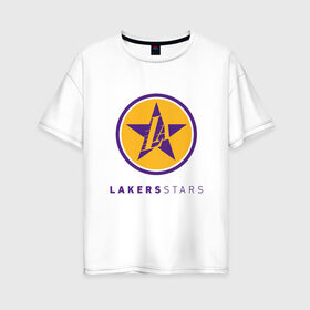 Женская футболка хлопок Oversize с принтом Lakers Stars в Рязани, 100% хлопок | свободный крой, круглый ворот, спущенный рукав, длина до линии бедер
 | 23 | anthony davis | basketball | bryant | game | james | kobe | lebron | los angeles | nba | sport | баскетбол | брайант | бровь | джеймс | калифорния | коби | король | леброн | лейкерс | лос анджелес | нба | спорт | тренер | чемпио