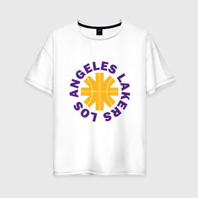 Женская футболка хлопок Oversize с принтом Los Angeles Lakers в Рязани, 100% хлопок | свободный крой, круглый ворот, спущенный рукав, длина до линии бедер
 | anthony davis | basketball | bryant | game | james | kobe | lebron | los angeles | nba | rhcp | sport | баскетбол | брайант | бровь | джеймс | калифорния | коби | король | леброн | лейкерс | лос анджелес | нба | спорт | тренер | чемп