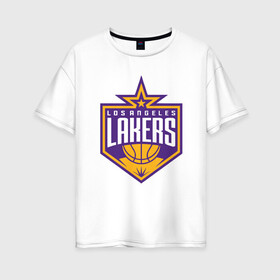 Женская футболка хлопок Oversize с принтом Los Angeles Lakers в Рязани, 100% хлопок | свободный крой, круглый ворот, спущенный рукав, длина до линии бедер
 | 23 | anthony davis | basketball | bryant | game | james | kobe | lebron | los angeles | nba | sport | баскетбол | брайант | бровь | джеймс | калифорния | коби | король | леброн | лейкерс | лос анджелес | нба | спорт | тренер | чемпио