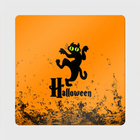 Магнит виниловый Квадрат с принтом Хэллоуин - Черный кот в Рязани, полимерный материал с магнитным слоем | размер 9*9 см, закругленные углы | Тематика изображения на принте: cat | halloween | котик | коты | кошки | хэллоуин