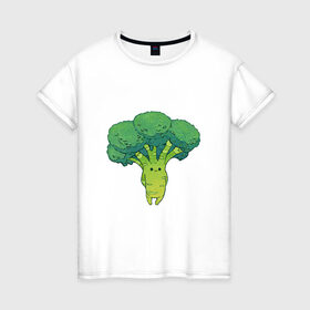 Женская футболка хлопок с принтом Симпатичный брокколи в Рязани, 100% хлопок | прямой крой, круглый вырез горловины, длина до линии бедер, слегка спущенное плечо | арт | брокколи | мило | милота | овощ | овощи | рисунок | свежие овощи | свежий овощ | свежий продукт