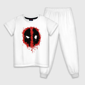 Детская пижама хлопок с принтом Deadpool logo в Рязани, 100% хлопок |  брюки и футболка прямого кроя, без карманов, на брюках мягкая резинка на поясе и по низу штанин
 | deadpool | logo | marvel | mutant | vdshardan | wade wilson | болтливый наемник | вэйд вилсон | дадпул | дедпул | дэдпул | дэтпул | комиксы | логотип | марвел | мутант | супергерой | уэйд уилсон