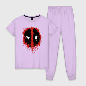 Женская пижама хлопок с принтом Deadpool logo в Рязани, 100% хлопок | брюки и футболка прямого кроя, без карманов, на брюках мягкая резинка на поясе и по низу штанин | deadpool | logo | marvel | mutant | vdshardan | wade wilson | болтливый наемник | вэйд вилсон | дадпул | дедпул | дэдпул | дэтпул | комиксы | логотип | марвел | мутант | супергерой | уэйд уилсон