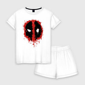 Женская пижама с шортиками хлопок с принтом Deadpool logo в Рязани, 100% хлопок | футболка прямого кроя, шорты свободные с широкой мягкой резинкой | deadpool | logo | marvel | mutant | vdshardan | wade wilson | болтливый наемник | вэйд вилсон | дадпул | дедпул | дэдпул | дэтпул | комиксы | логотип | марвел | мутант | супергерой | уэйд уилсон
