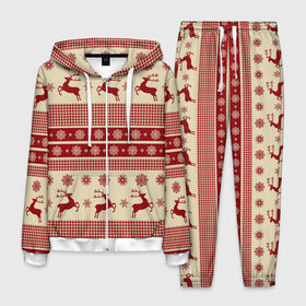 Мужской костюм 3D с принтом Красные олени в Рязани, 100% полиэстер | Манжеты и пояс оформлены тканевой резинкой, двухслойный капюшон со шнурком для регулировки, карманы спереди | 