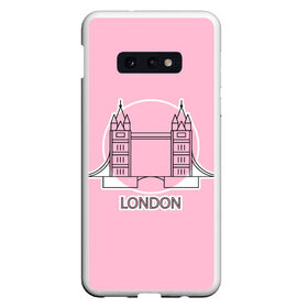 Чехол для Samsung S10E с принтом Лондон London Tower bridge в Рязани, Силикон | Область печати: задняя сторона чехла, без боковых панелей | bridge | england | english | gb | london | tower | uk | английский | англия | башни | великобритания | закат | иконка | лайнарт | лондон | мост | надпись | розовый круг | слово | тауэрский | юк