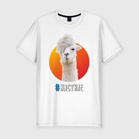 Мужская футболка хлопок Slim с принтом Лама в Рязани, 92% хлопок, 8% лайкра | приталенный силуэт, круглый вырез ворота, длина до линии бедра, короткий рукав | alpaca | lama | альпака | арт | животное | животные | картинка | лама | милота | рисунок