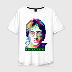 Мужская футболка хлопок Oversize с принтом John Lennon Imagine в Рязани, 100% хлопок | свободный крой, круглый ворот, “спинка” длиннее передней части | Тематика изображения на принте: beatles | imagine | john | lennon | the beatles | битлз | битлы | группа | джон | купить | леннон | леннона | очки | рок н ролл | с группы | хиппи