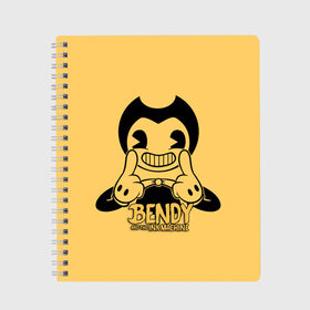 Тетрадь с принтом Bendy And The Ink Machine в Рязани, 100% бумага | 48 листов, плотность листов — 60 г/м2, плотность картонной обложки — 250 г/м2. Листы скреплены сбоку удобной пружинной спиралью. Уголки страниц и обложки скругленные. Цвет линий — светло-серый
 | bendy | bendy and the ink machine | бенди | бени | бенни | бэнди | детская | детям | игра | капли | компьютерная игра | краска | машина | подтеки | ужастик | чернила | чернильная