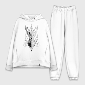 Женский костюм хлопок Oversize с принтом Polygonal deer в Рязани,  |  | animals | black | circles | deer | drawing | forest | geometric | low poly | poly | silhouette | tattoo | triangles | wild | белый | геометрический | дикий | животные | звери | зверь | контур | круги | лес | лесной | мужской | олени | олень | полигональны