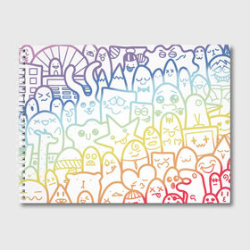 Альбом для рисования с принтом Радужные дудлы в Рязани, 100% бумага
 | матовая бумага, плотность 200 мг. | doodle | горы | динозавр | дудл | жираф | заяц | звезда | карандаш | лапки | медведь | облако | птица | радуга | сердце | телевизор | улыбка | утёнок