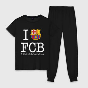 Женская пижама хлопок с принтом Barcelona FC в Рязани, 100% хлопок | брюки и футболка прямого кроя, без карманов, на брюках мягкая резинка на поясе и по низу штанин | barca | barcelona | club | fc | leo messi | soccer | spanish | барса | барселона | испанский | клуб | лео месси | фк | футбол | футбольный