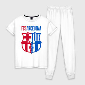 Женская пижама хлопок с принтом Barcelona FC в Рязани, 100% хлопок | брюки и футболка прямого кроя, без карманов, на брюках мягкая резинка на поясе и по низу штанин | barca | barcelona | club | fc | leo messi | soccer | spanish | барса | барселона | испанский | клуб | лео месси | фк | футбол | футбольный