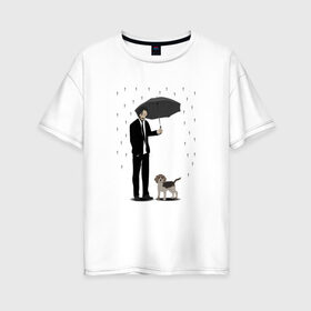 Женская футболка хлопок Oversize с принтом John Wick в Рязани, 100% хлопок | свободный крой, круглый ворот, спущенный рукав, длина до линии бедер
 | beagle | john | john wick | wick | баба яга | бигль | джон уик | дождь | забота | защита животных | зонт | киану ривз | месть | охрана | собака
