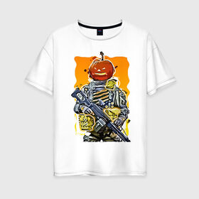 Женская футболка хлопок Oversize с принтом Хэллоуин Калибр в Рязани, 100% хлопок | свободный крой, круглый ворот, спущенный рукав, длина до линии бедер
 | калибр | солдат | тыква | хэллоуин
