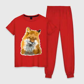 Женская пижама хлопок с принтом Лиса в Рязани, 100% хлопок | брюки и футболка прямого кроя, без карманов, на брюках мягкая резинка на поясе и по низу штанин | fox | lisa | красота | лиса | лисичка | плутовка | рыжая