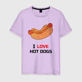 Мужская футболка хлопок с принтом Love HOT DOGS в Рязани, 100% хлопок | прямой крой, круглый вырез горловины, длина до линии бедер, слегка спущенное плечо. | еда | люблю | питание | сосиска | хот дог