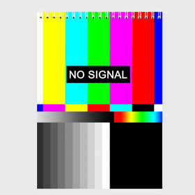 Скетчбук с принтом NO SIGNAL в Рязани, 100% бумага
 | 48 листов, плотность листов — 100 г/м2, плотность картонной обложки — 250 г/м2. Листы скреплены сверху удобной пружинной спиралью | no signal | не работает | нет сигнала | полосы | профилактика | радуга