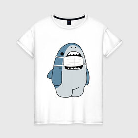 Женская футболка хлопок с принтом Акула в маске в Рязани, 100% хлопок | прямой крой, круглый вырез горловины, длина до линии бедер, слегка спущенное плечо | covid19 | shark | акула | антикоронавирус | маска
