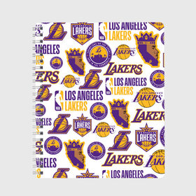 Тетрадь с принтом LAKERS LOGO в Рязани, 100% бумага | 48 листов, плотность листов — 60 г/м2, плотность картонной обложки — 250 г/м2. Листы скреплены сбоку удобной пружинной спиралью. Уголки страниц и обложки скругленные. Цвет линий — светло-серый
 | Тематика изображения на принте: 24 lakers | kobe bryant | lakers | los angeles lakers | баскетбол. | коби брайант | лос анджелес лейкерс | лосанджелес лейкерс