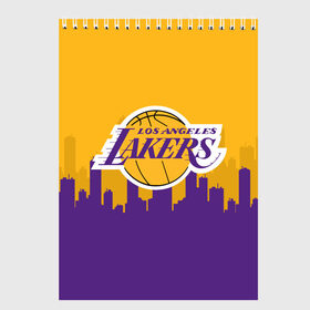 Скетчбук с принтом LOS ANGELES LAKERS в Рязани, 100% бумага
 | 48 листов, плотность листов — 100 г/м2, плотность картонной обложки — 250 г/м2. Листы скреплены сверху удобной пружинной спиралью | Тематика изображения на принте: 24 lakers | kobe bryant | lakers | los angeles lakers | баскетбол. | коби брайант | лос анджелес лейкерс | лосанджелес лейкерс