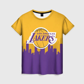 Женская футболка 3D с принтом LOS ANGELES LAKERS в Рязани, 100% полиэфир ( синтетическое хлопкоподобное полотно) | прямой крой, круглый вырез горловины, длина до линии бедер | 24 lakers | kobe bryant | lakers | los angeles lakers | баскетбол. | коби брайант | лос анджелес лейкерс | лосанджелес лейкерс